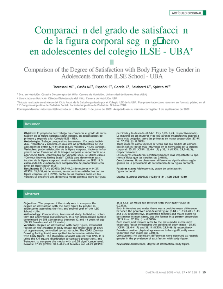 Comparaci— N Del Grado De Satisfacci— N De La Figura Corporal