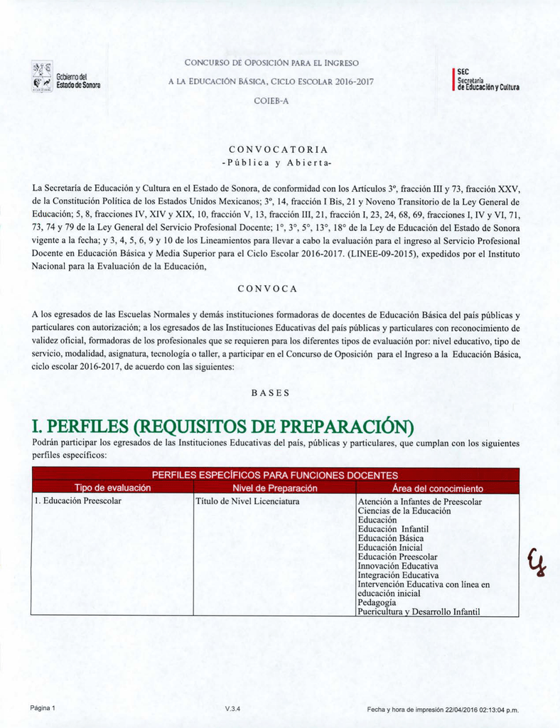 Convocatoria Para El Concurso De Oposición Para El Ingreso A La