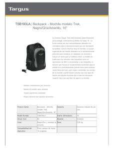 TSB193LA| Backpack - Mochila modelo Trek, Negro/Gris/Amarillo, 16"