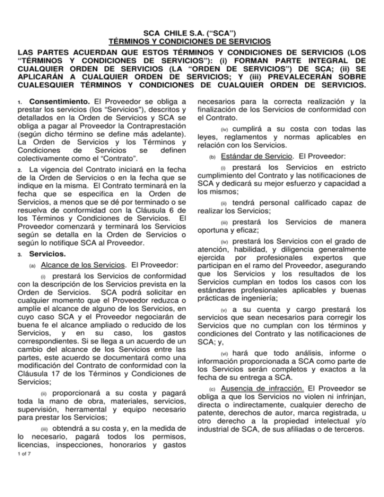 términos y condiciones de servicios las partes acuerdan que