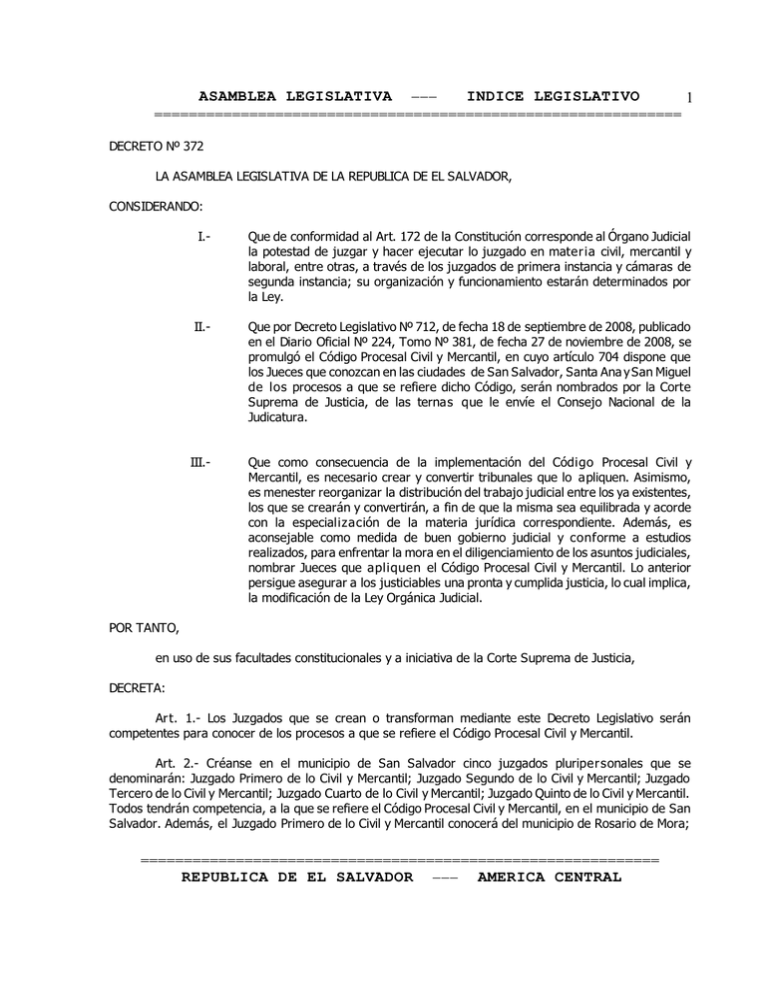 Asamblea Legislativa ))) Indice Legislativo 1 Republica De El Salvador