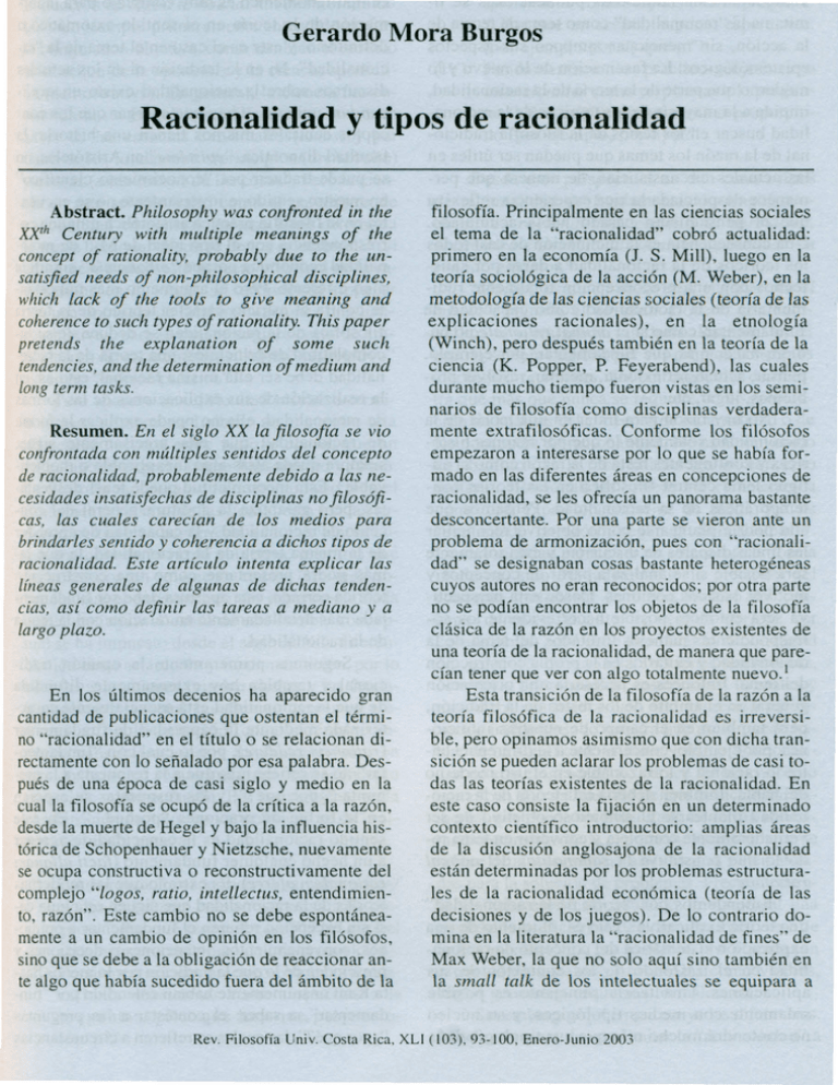 Racionalidad y tipos de racionalidad