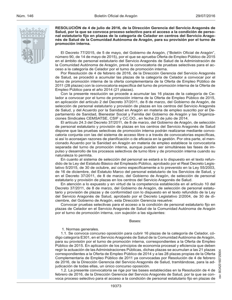 Promoción interna Boletin Oficial de Aragón