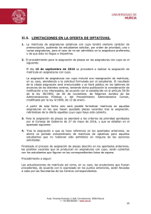 II.5. LIMITACIONES EN LA OFERTA DE OPTATIVAS.