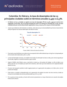 Colombia: En febrero, la tasa de desempleo de las 13