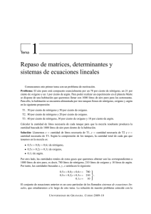 Repaso de matrices, determinantes y sistemas de ecuaciones lineales