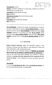 Terminación inmediata por no pago rentas y desahucio de contrato de