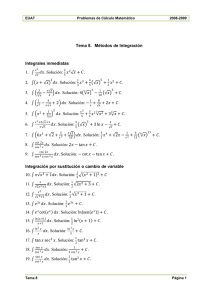 Tema 8. Métodos de Integración Integrales inmediatas 1. ∫ √         .