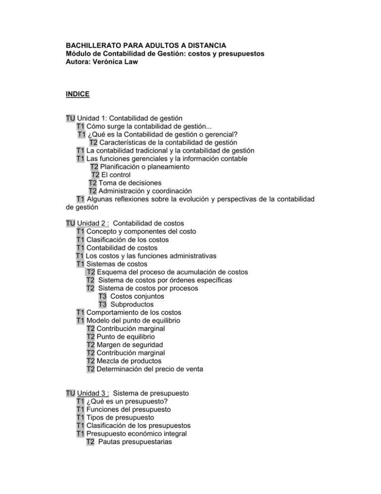 Contabilidad De Gestión: Costos Y Presupuestos