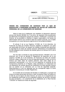 orden del consejero de sanidad por la que se modifican y suprimen