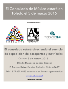 El Consulado de México estará en Toledo el 5 de marzo 2016
