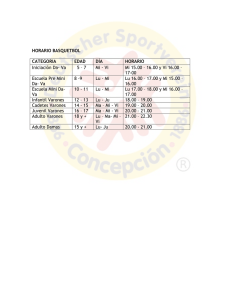 HORARIO BASQUETBOL CATEGORIA EDAD DÍA HORARIO