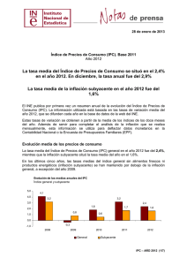 ndice de Precios de Consumo (IPC) - Instituto Nacional de Estadistica.