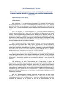 DECRETO DE URGENCIA Nº 001-2016 Dictan medidas urgentes y