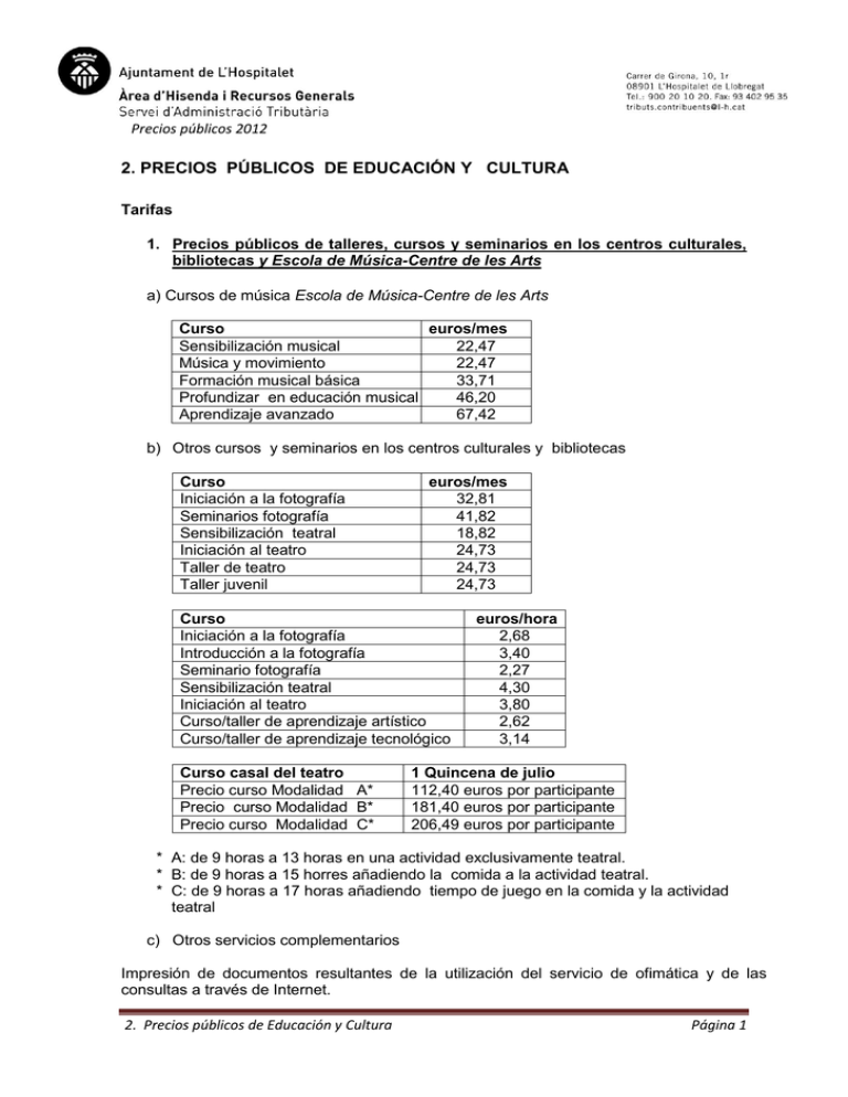 2. Precios Públicos De Educación Y Cultura