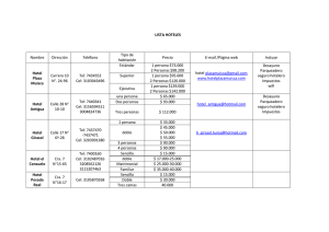 LISTA HOTELES Nombre Dirección Teléfono Tipo de habitación