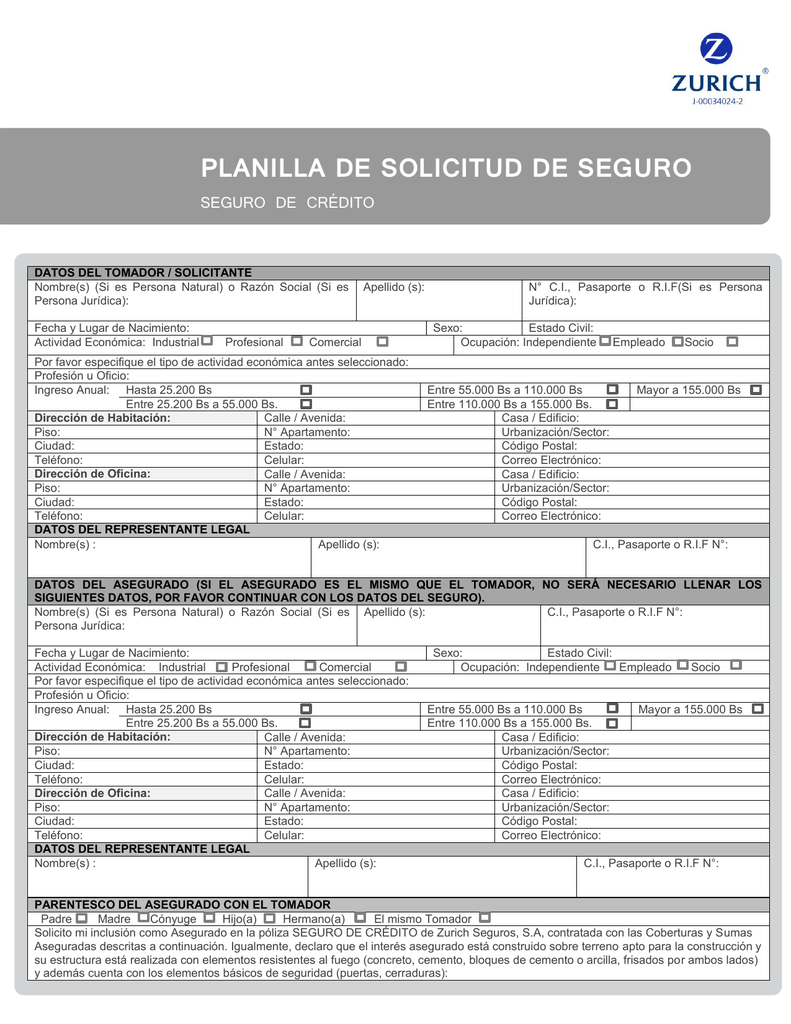 Planilla De Solicitud De Seguro 0346