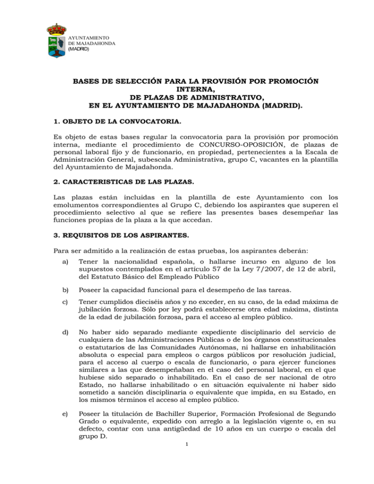 bases de selección para la provisión por promoción interna, de