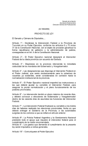 Declarando la Intervención Federal en la Provincia de Tucumán