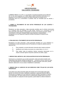 AVISO DE PRIVACIDAD PARA CLIENTES Y PROVEEDORES