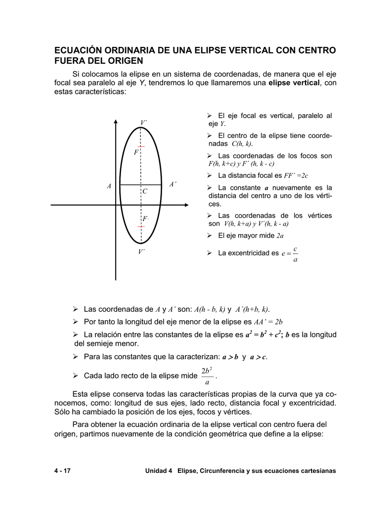 Ecuacion Ordinaria De Una Elipse Vertical Con Centro Fuera Del Origen