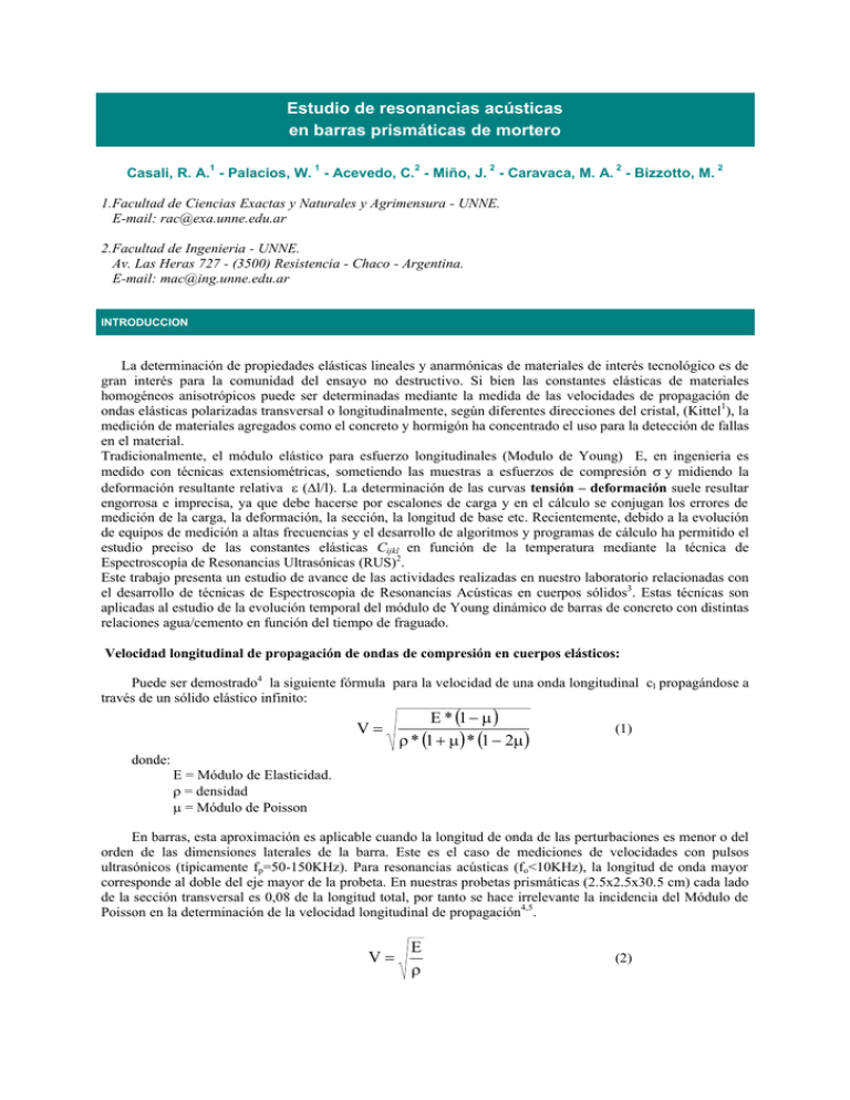 Estudio De Resonancias Acústicas En Barras Prismáticas De Mortero