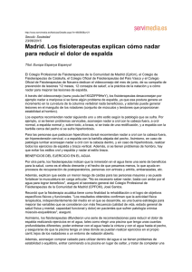 Madrid. Los fisioterapeutas explican cómo nadar para reducir el