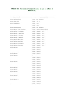 ANEXO XVI-Tabla de correspondencias (a que se refiere el artículo