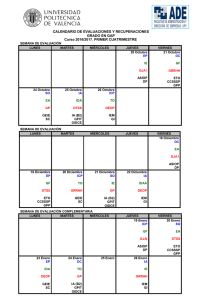 CALENDARIO DE EVALUACIONES Y RECUPERACIONES GRADO