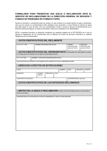 formulario para presentar una queja o reclamación ante el servicio