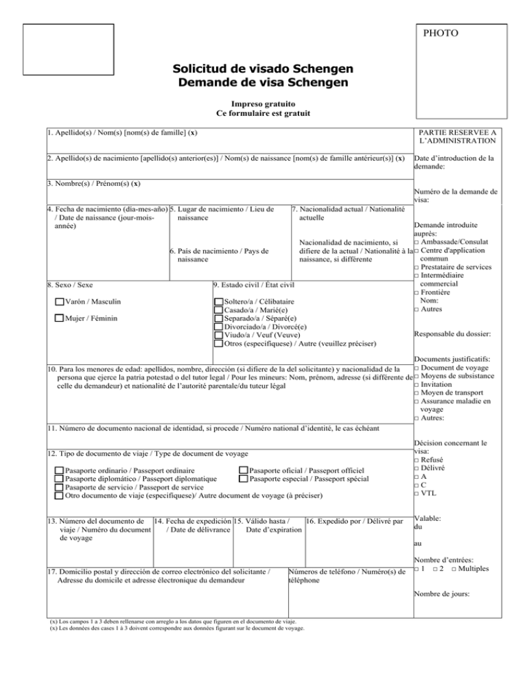 Solicitud De Visado Schengen Demande De Visa Schengen 0744