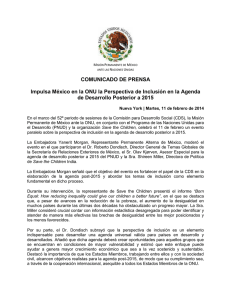 México impulsa en la ONU la Perspectiva de Inclusión en la Agenda