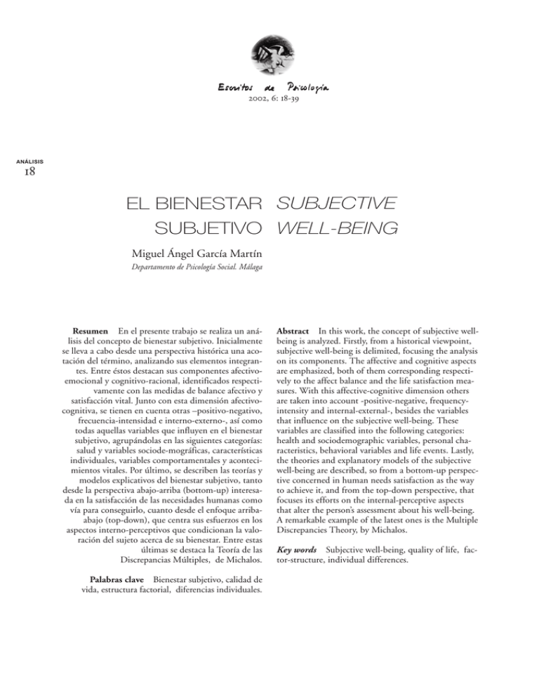 El Bienestar Subjetivo - Escritos De Psicología