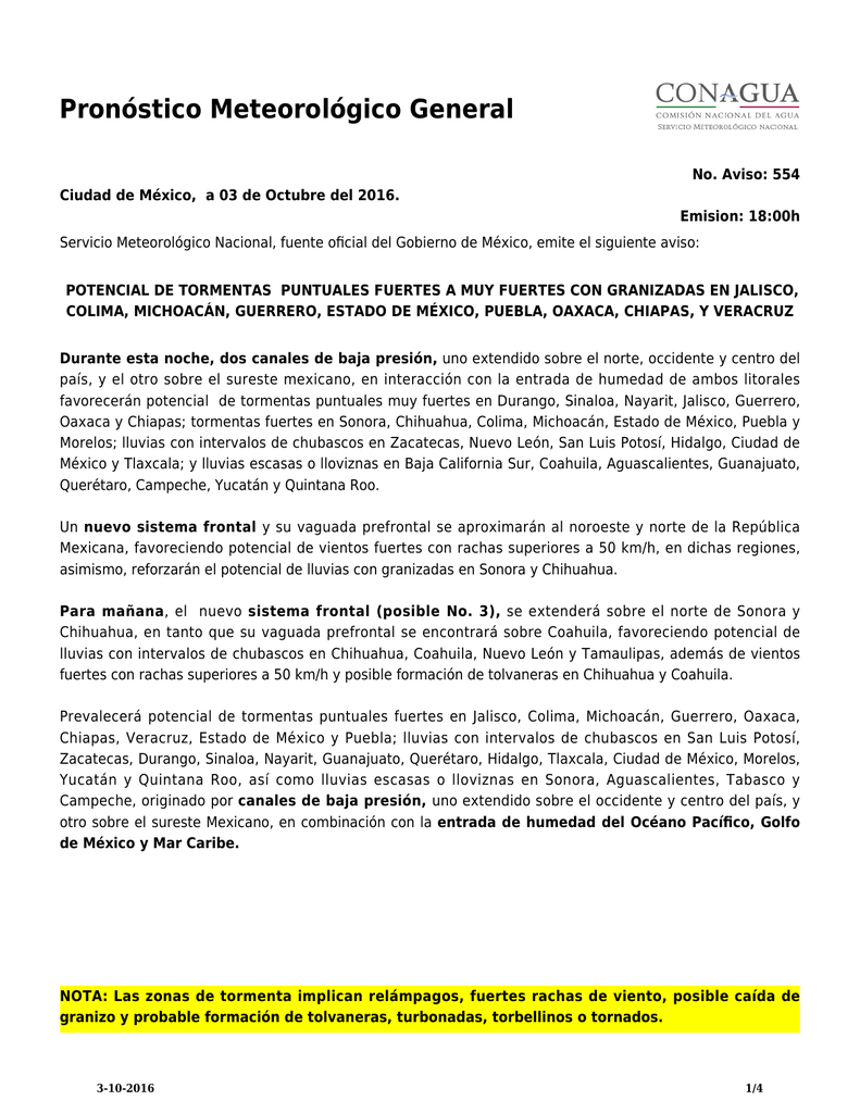 servicio meteorológico nacional pronóstico extendido