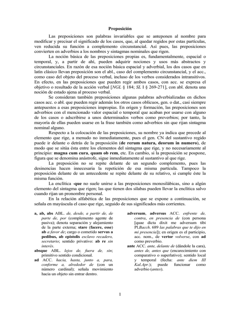 Preposición Las Preposiciones Son Palabras Invariables Que Se