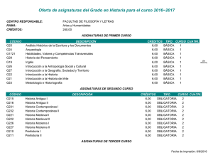 Oferta de asignaturas del Grado en Historia para el curso 2016−2017