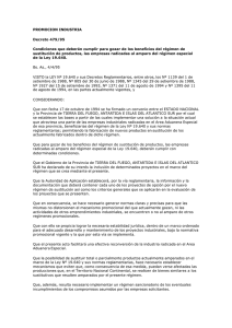PROMOCION INDUSTRIA Decreto 479/95 Condiciones que