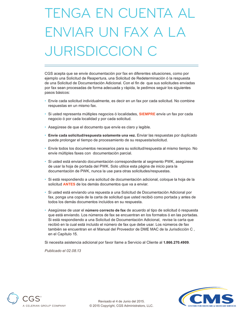 Tenga En Cuenta Al Enviar Un Fax A La Jurisdiccion C