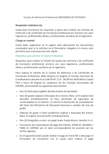 Tarjeta de Matrícula Profesional INGENIERIA DE