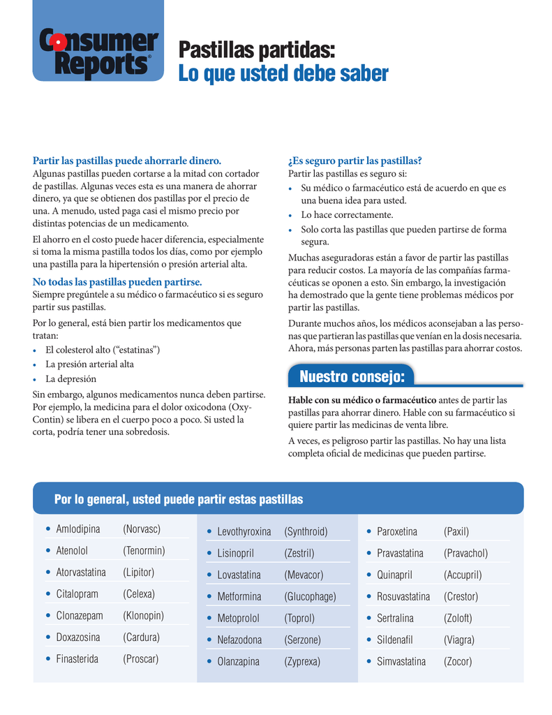 Cortar pastillas proscar