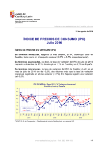 ÍNDICE DE PRECIOS DE CONSUMO (IPC) Julio 2016