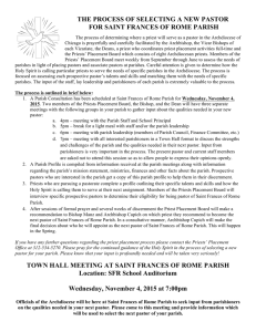 the process of selecting a new pastor for saint frances of rome parish