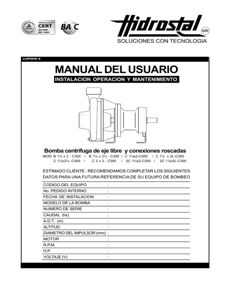 Manual Bomba Centrífuga De Eje Libre Y Conexiones