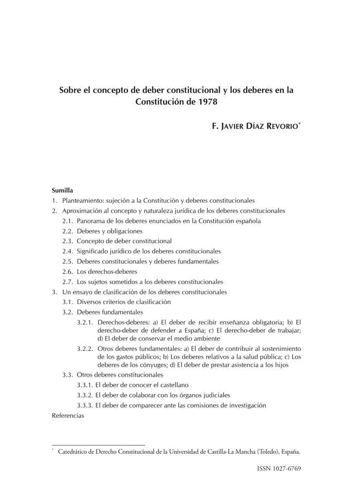 Sobre El Concepto De Deber Constitucional Y Los Deberes En La