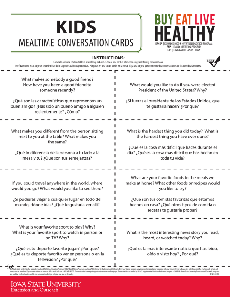 mealtime conversation cards - Extension Store