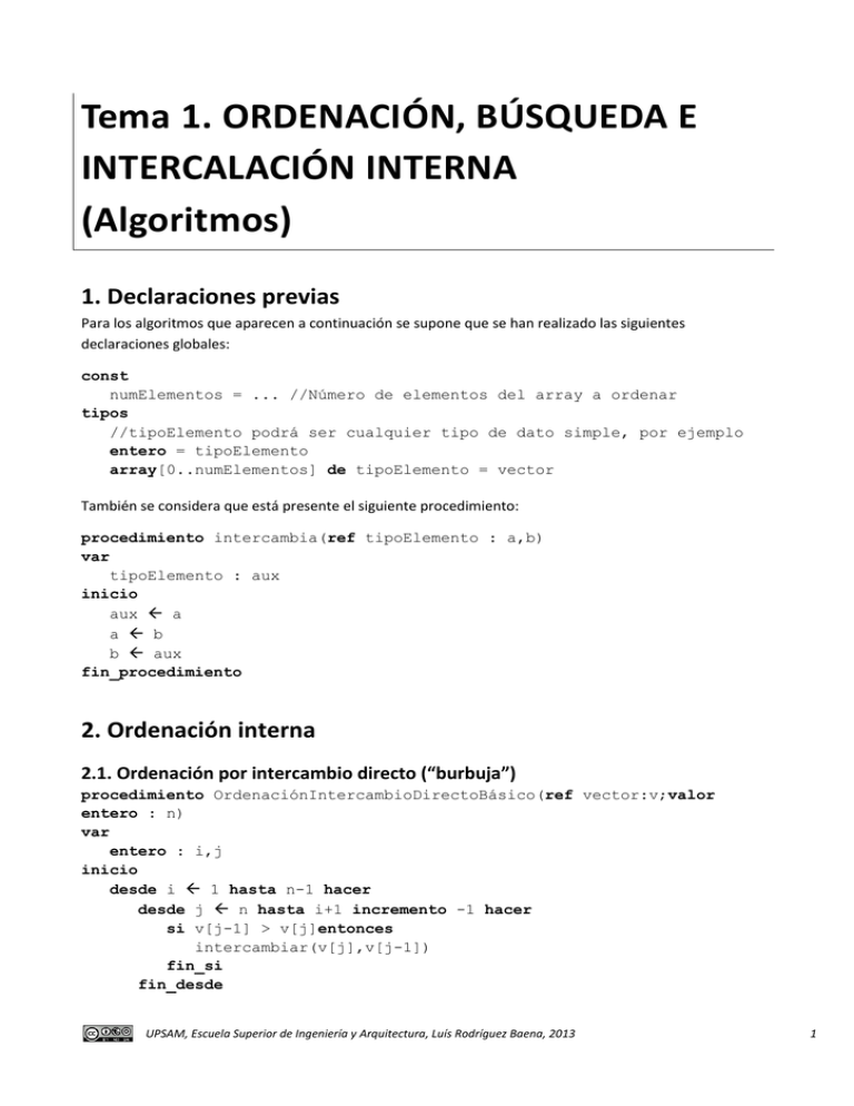 Algoritmos de ordenación, búsqueda e