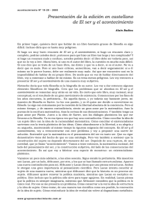 Presentación de la edición en castellano de El ser y el acontecimiento