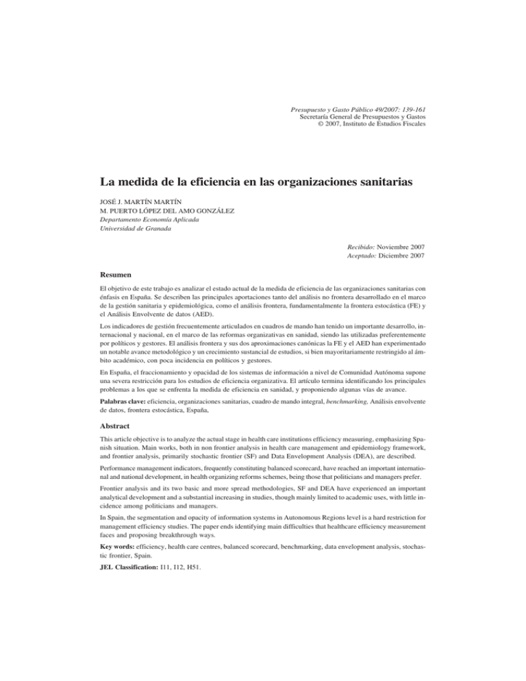 La Medida De La Eficiencia En Las Organizaciones Sanitarias