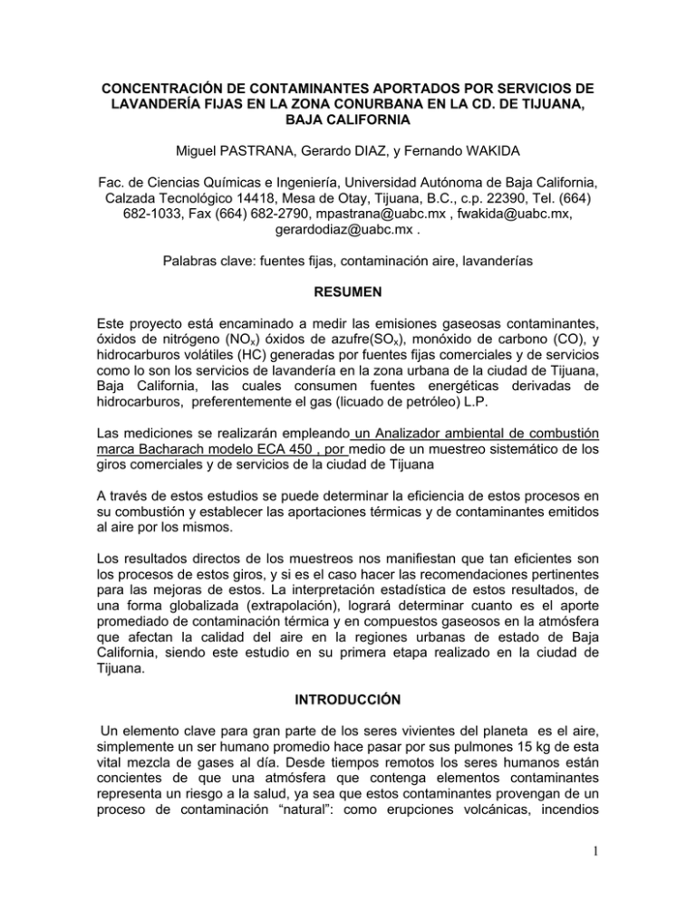 Concentracin De Contaminantes Aportados Por Servicios De