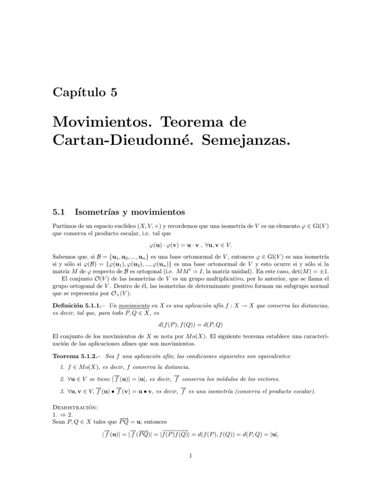 Movimientos. Teorema de Cartan